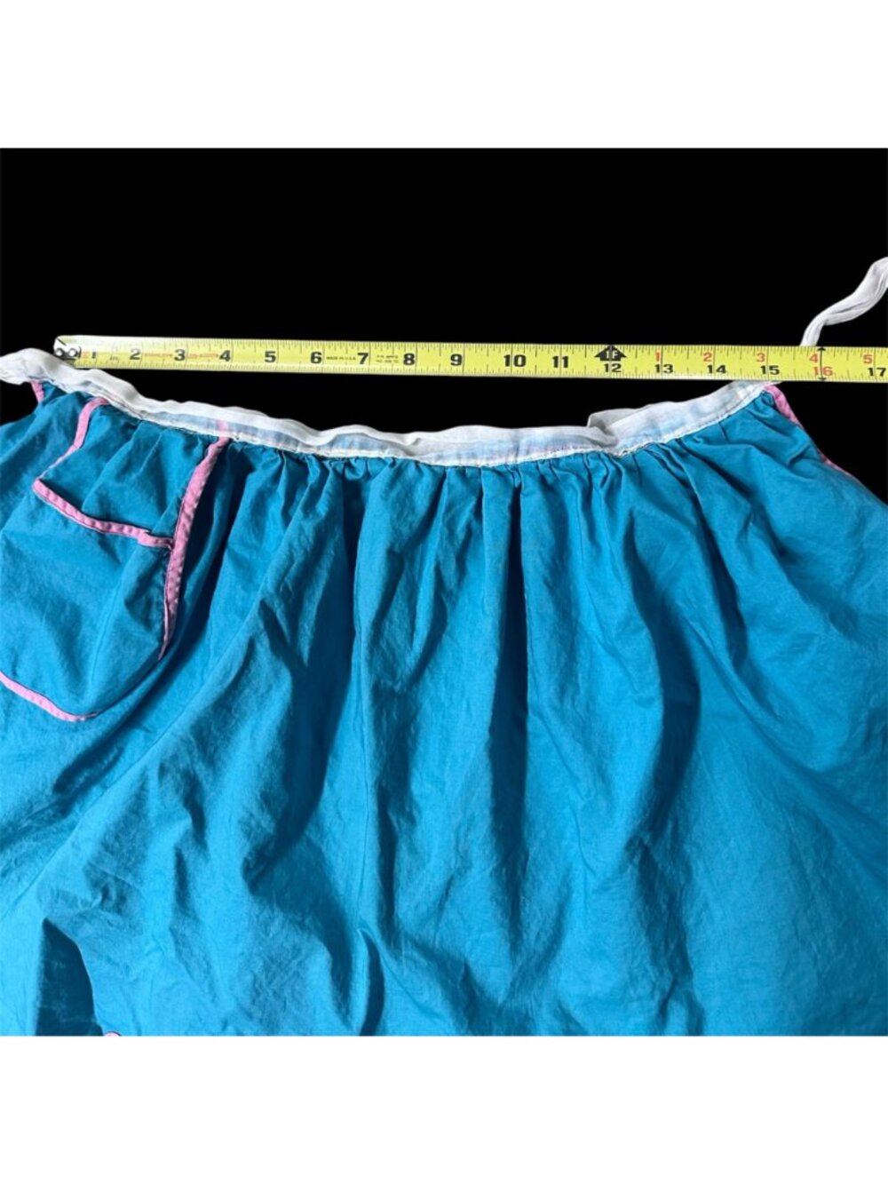 Vintage Apron Handmade Blue Pink Scalloped Pocket Adjustable Ties Mid Century - Picture 8 of 8
